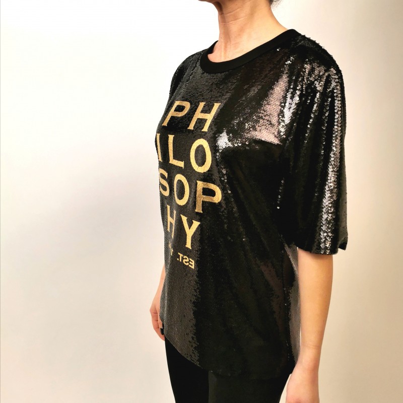PHILOSOPHY di LORENZO SERAFINI - Camicia Full Paillettes con Logo - Nero