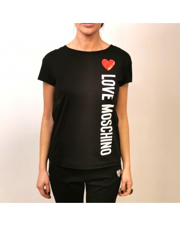 LOVE MOSCHINO - T-Shirt in Cotone con Cuore - Nero
