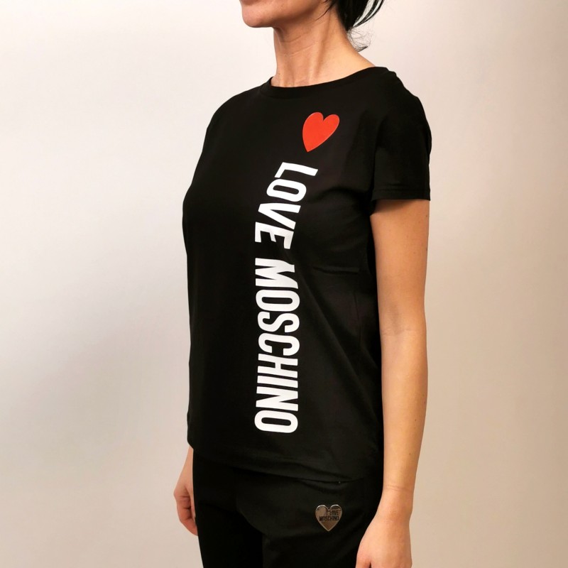 LOVE MOSCHINO - Cotton T-Shirt with Heart- Black