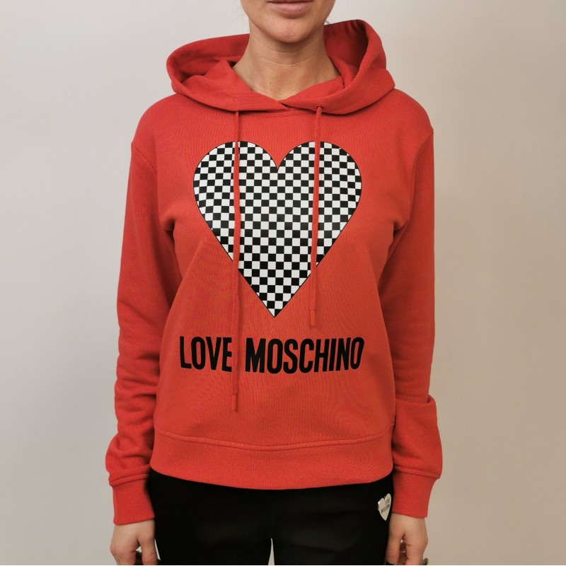 LOVE MOSCHINO - Cotton Hood Sweatshirt with Heart - Red