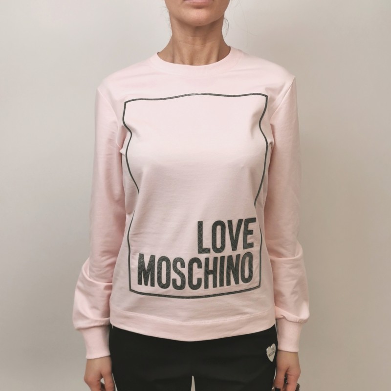LOVE MOSCHINO - Felpa in Cotone con Stampe a Rilievo - Rosa