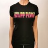 PHILIPP PLEIN - Cotton T-Shirt with Fluo Rhinestones Logo - Black