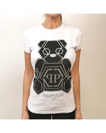 PHILIPP PLEIN - T-Shirt con Orsetto Strass - Bianco