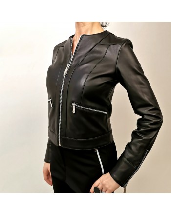 PHILIPP PLEIN - Leather Jacket with Backside Metallic Logo - Black