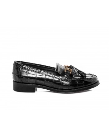 TOD'S - Croco styled Leather Loafers - Black