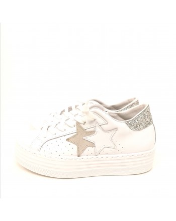 2 STAR - Platform Sneakers - White/Silver