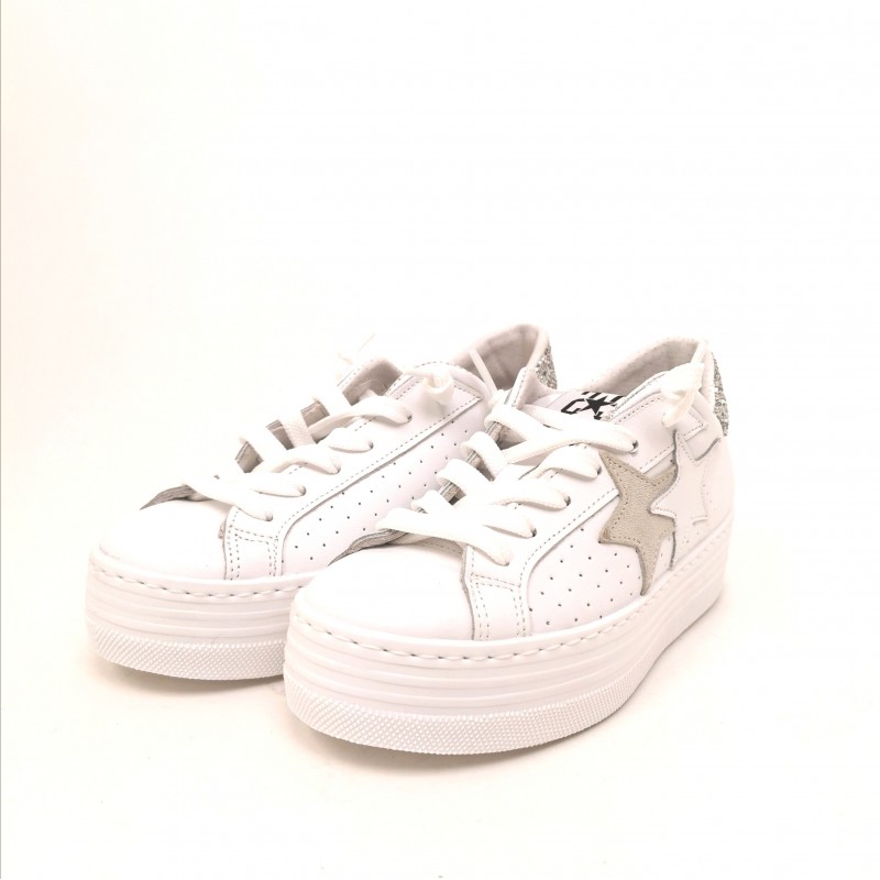 2 STAR - Sneakers Platform  - Bianco/Argento