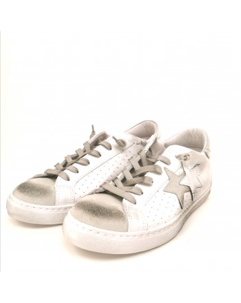 2 STAR - Used style leather sneakers - White/Black