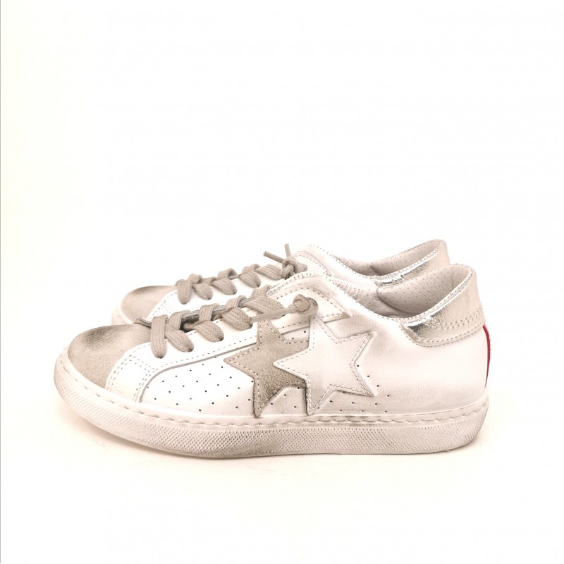 2 STAR - Used style leather sneakers - White/Pink
