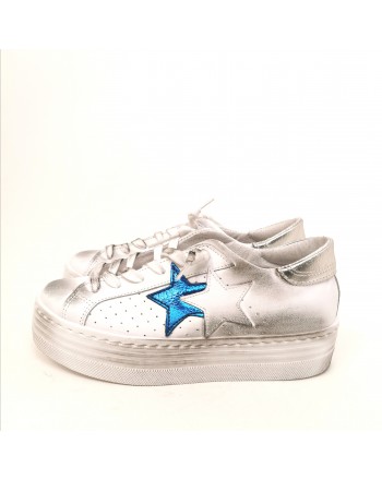 2 STAR - Sneakers Platform  - Bianco/Azzurro