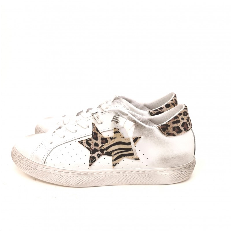 2 STAR - Used style sneakers - White/Spotted Beige