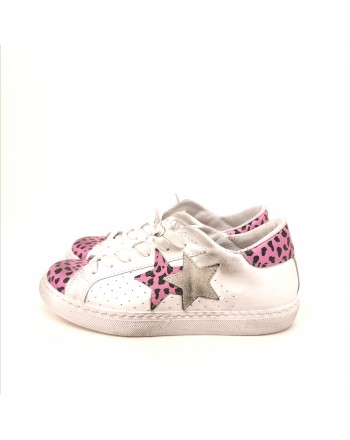 2 STAR - Animalier Detail Sneakers - White/Pink Animalier