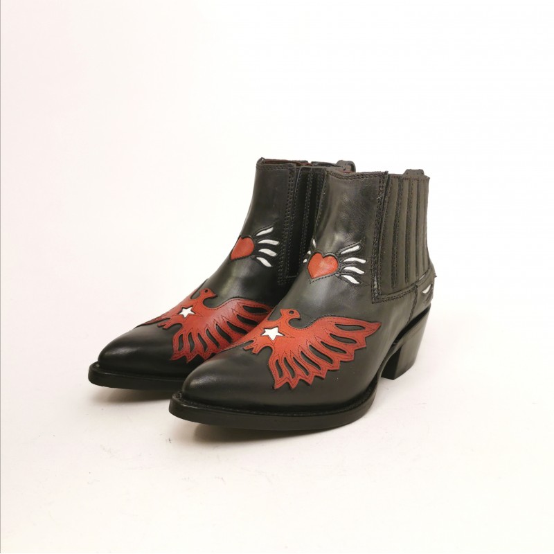 ASH - Leather Texan Boots - Black/Maresia Red
