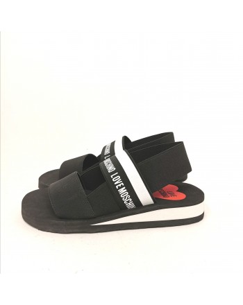 LOVE MOSCHINO - Sandalo con Fasce Elastiche e Logo  - Nero
