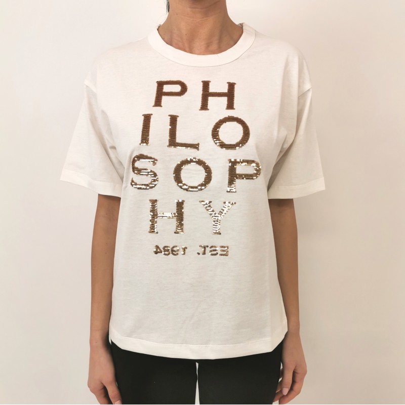 PHILOSOPHY di LORENZO SERAFINI - Sequins Logo T- Shirt - White
