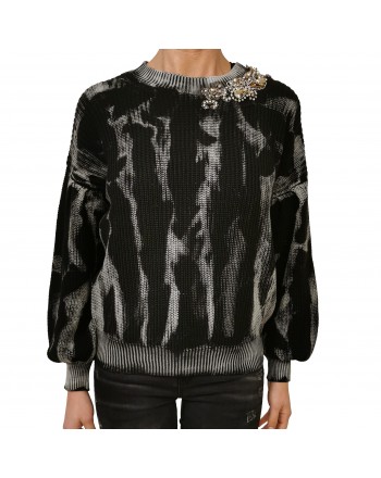 PINKO - Cotton Knit with Crystals Embroidery - Black