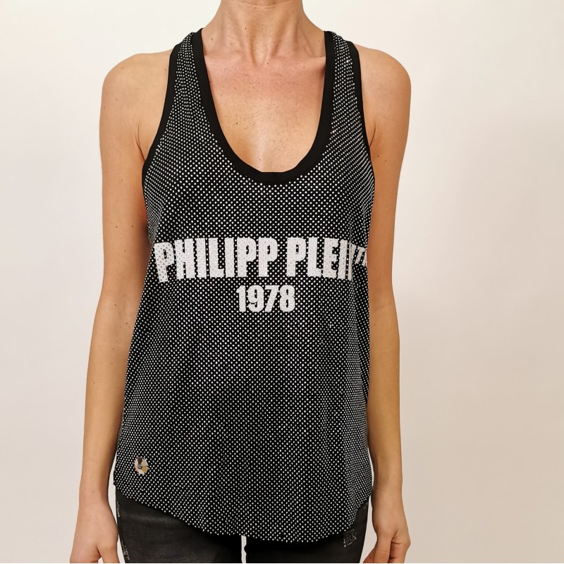 PHILIPP PLEIN - Top Full Strass con Logo - Nero