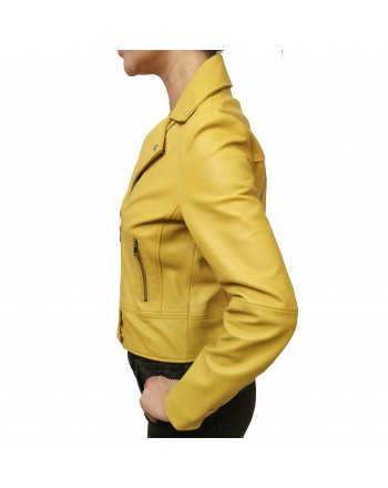 PINKO - CHIODO Leather Jacket SENSIBILE - Yellow