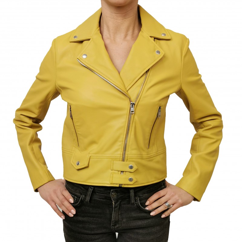PINKO - CHIODO Leather Jacket SENSIBILE - Yellow