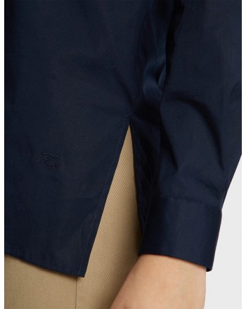 FAY- Linen Shirt with Side Tears- Navy