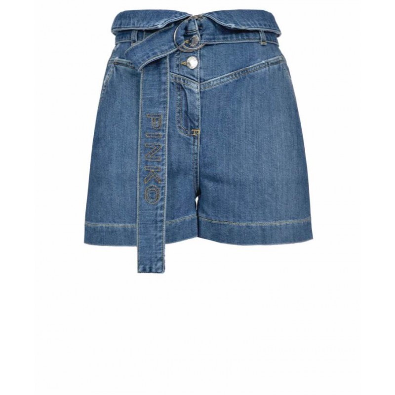PINKO - LORA cotton shorts with belt - Denim