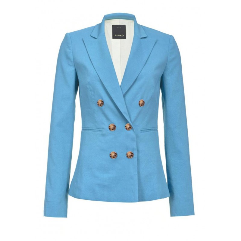PINKO - SIMBAD double breasted linen jacket -  Light Blue