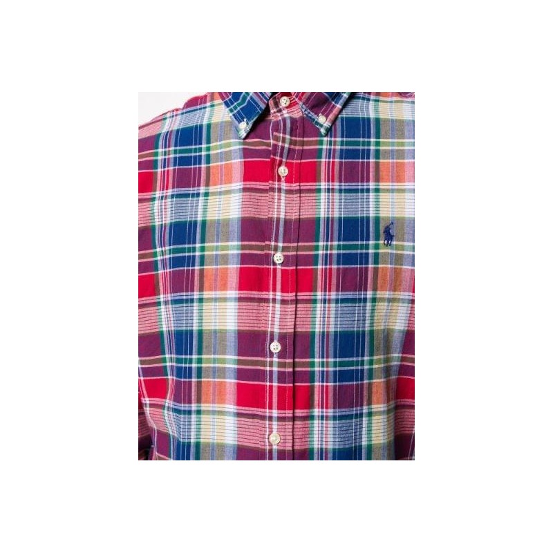 POLO RALPH LAUREN - Camicia in Cotone  Custom Fit - Rosso/Blu