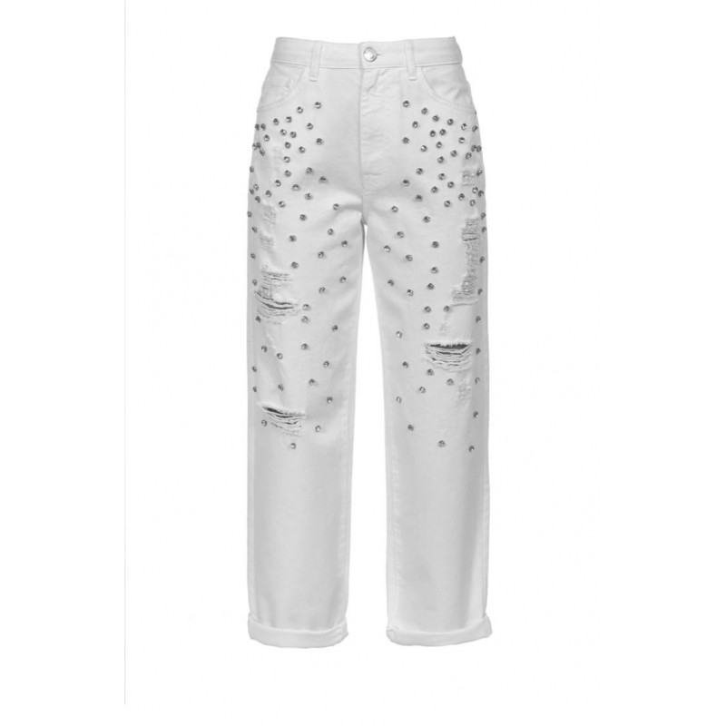 PINKO - Pantalone MADDIE7 in cotone con strass - Bianco