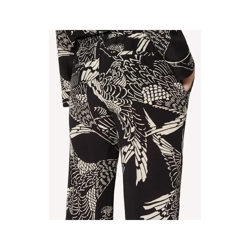 RED VALENTINO - Printed silk trousers - black