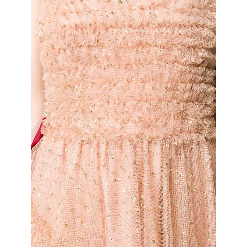 RED VALENTINO - Long Tulle Dress with Gold Dots - Nude