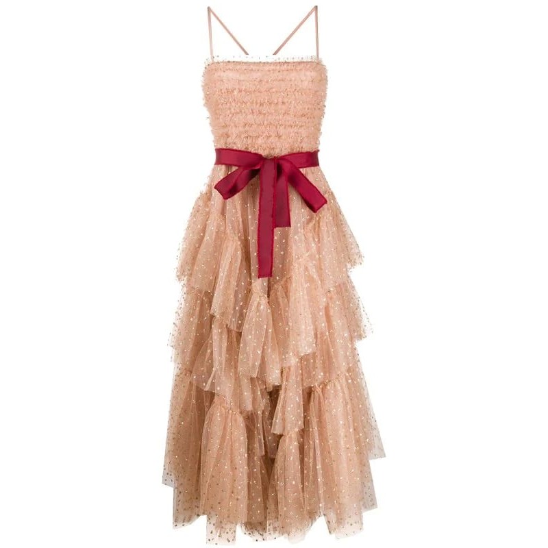 RED VALENTINO Long Tulle Dress with Gold Dots Nude [Woman