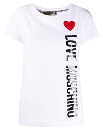 LOVE MOSCHINO - T-Shirt in Cotone con Cuore - Bianco