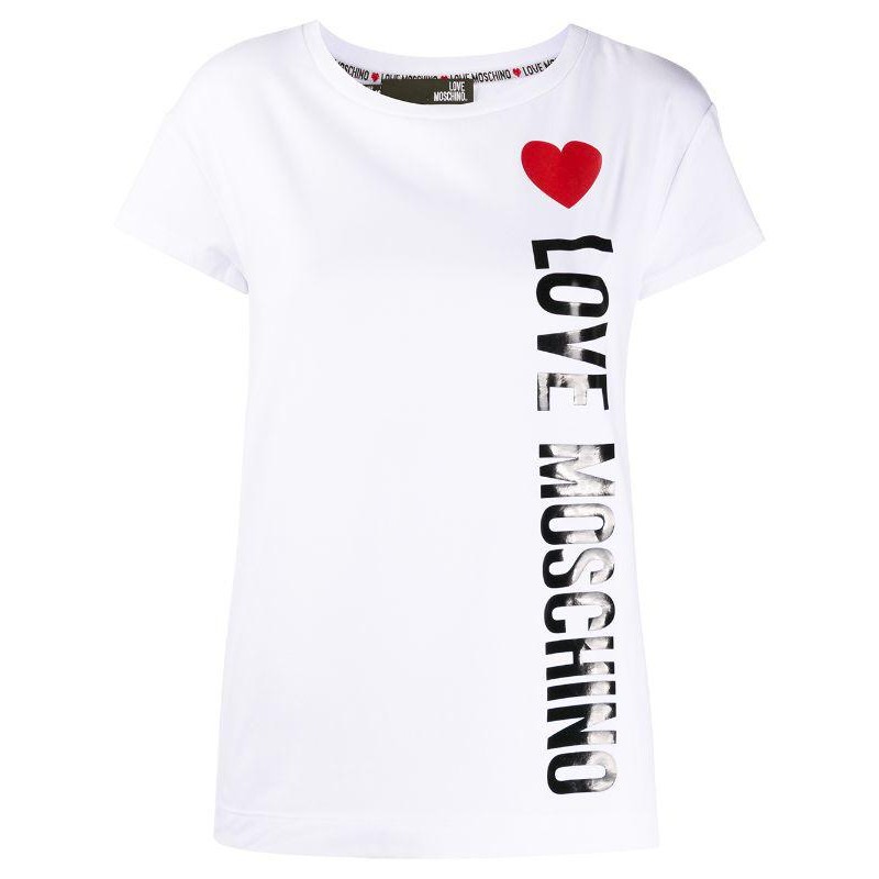 LOVE MOSCHINO - Cotton T-Shirt with Heart - White