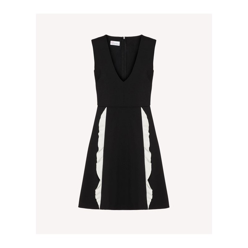 RED VALENTINO - Cady Dress with Frills- Ivory/Black