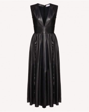 RED VALENTINO - Long leather dress - Black