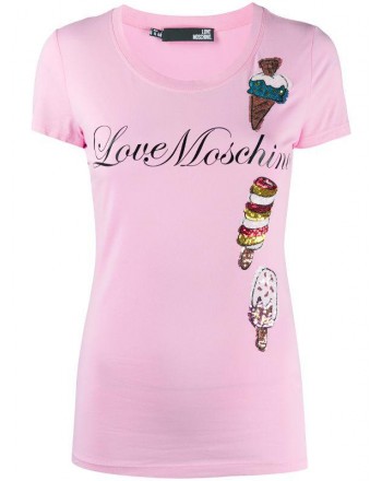 LOVE MOSCHINO - T-Shirt GELATO in cotone - Rosa