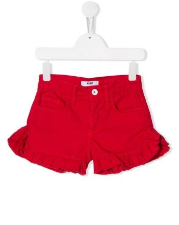 MSGM Baby- Denim Shorts with Frills- Red