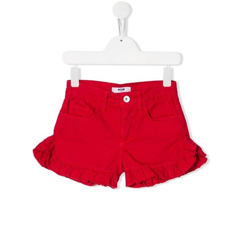 MSGM Baby- Shorts in Denim con Ruches - Rosso