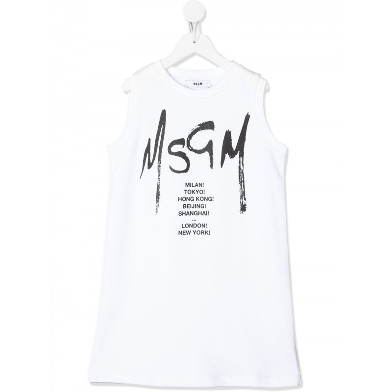 MSGM Baby- Logo Printed Dress- White