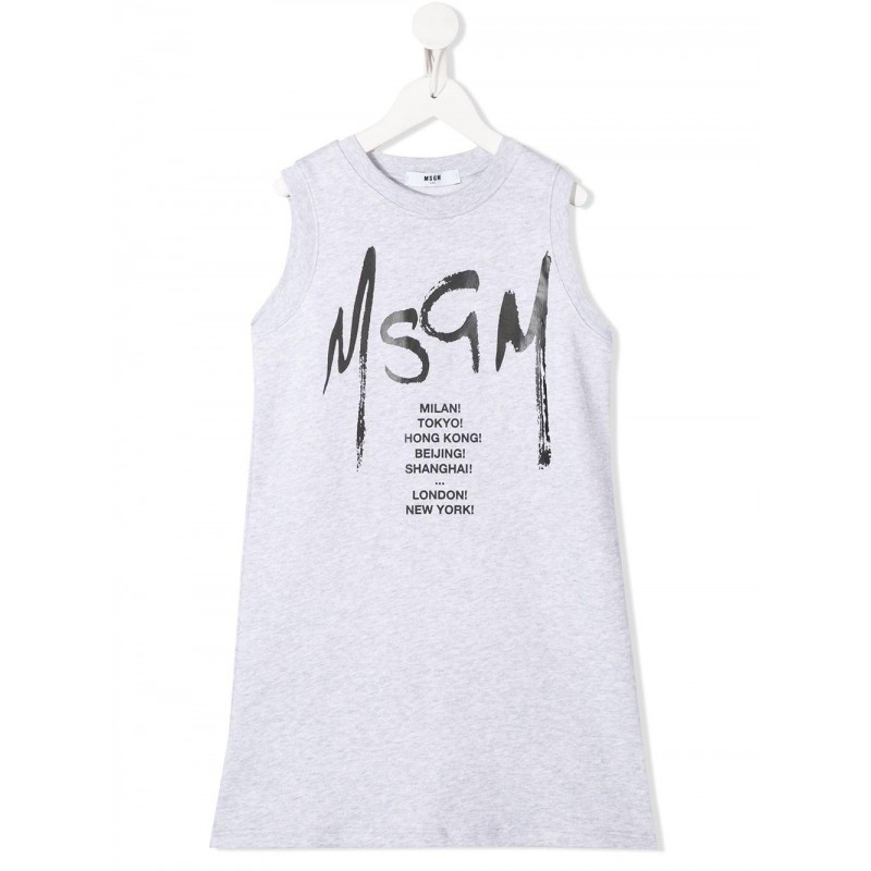 MSGM Baby- Logo Printed Dress- Blended Grey