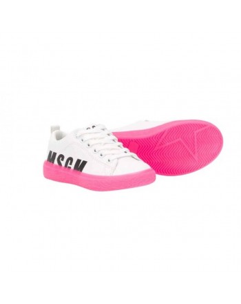 MSGM Baby- Leather Sneakers- White/Fuchsia Fluo