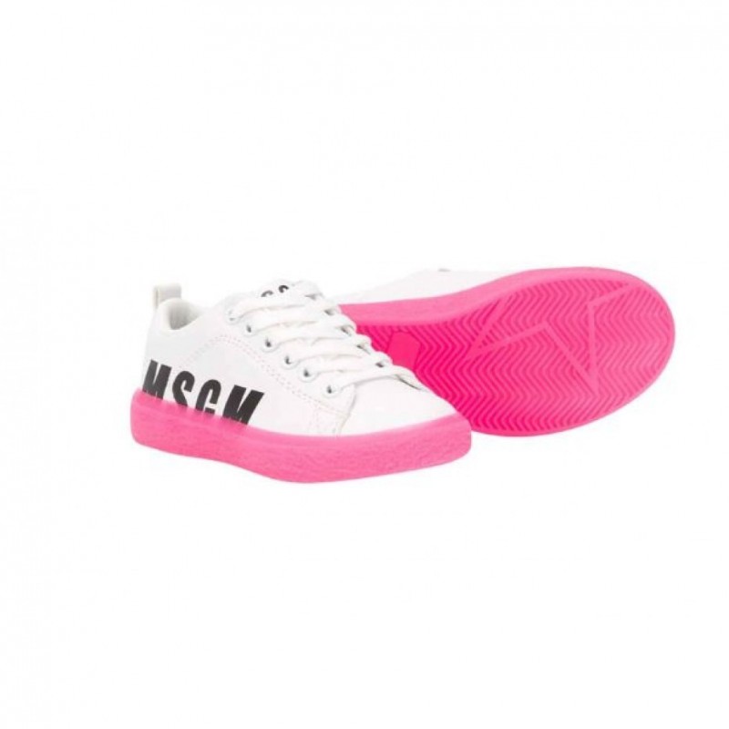 MSGM Baby- Leather Sneakers- White/Fuchsia Fluo
