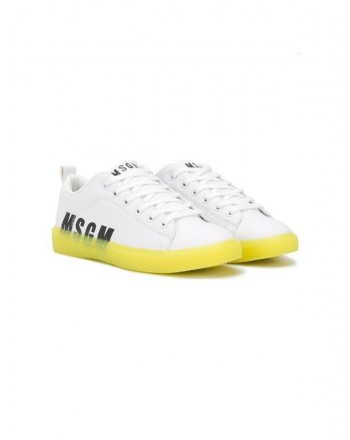 MSGM Baby- Sneakers in Pelle- Bianco/ Giallo Fluo