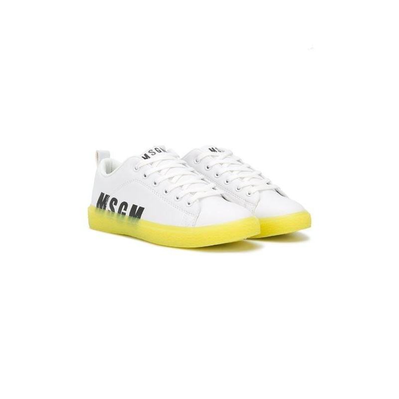 MSGM Baby- Leather Sneakers- White/Yellow Fluo