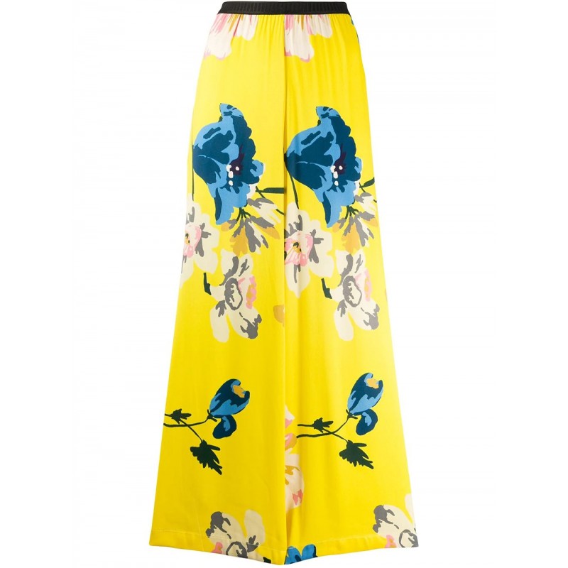 ANTONIO MARRAS- Viscose Trousers with Flowers Print- Yellow