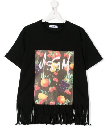 MSGM Baby- T-Shirt Stampa con Frange - Nero