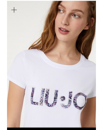 LIU- JO- Animalier Logo T-Shirt - White/Tropical Animalier