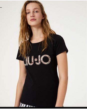 LIU- JO- Animalier Logo T-Shirt - Black/Tropical Animalier