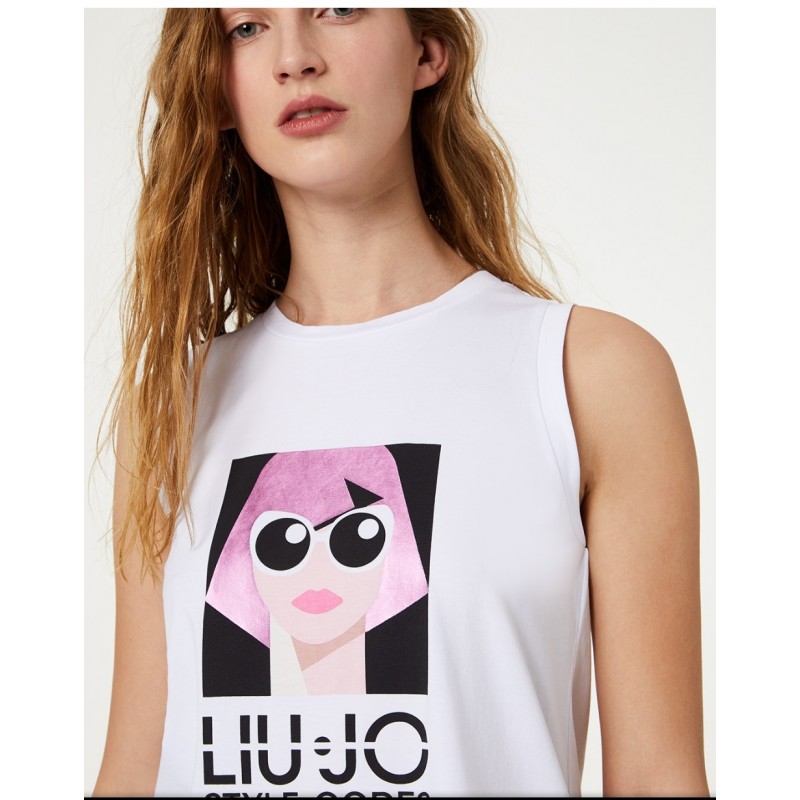 LIU-JO - Logo Print T-Shirt- White/Lilac