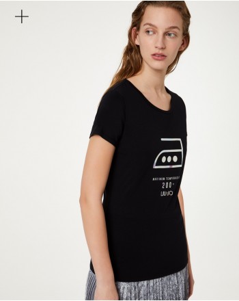 LIU-JO Sport - T-Shirt in cotone con stampa- Nero Iron